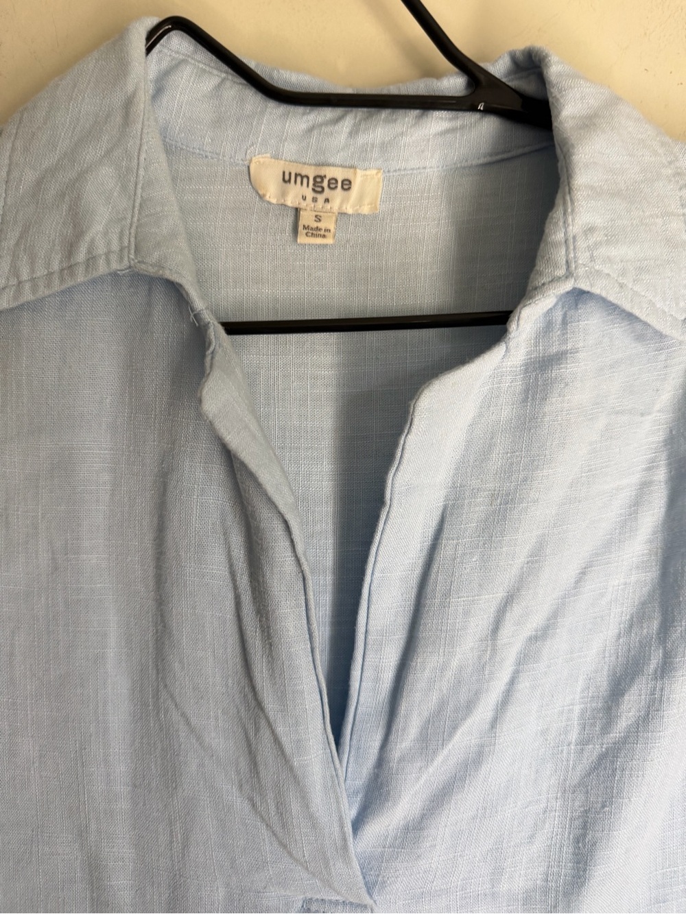 Umgee sky blue Linen/rayon V-Neck Collared Dress with High Low Frayed Hem S boho - Picture 3 of 10